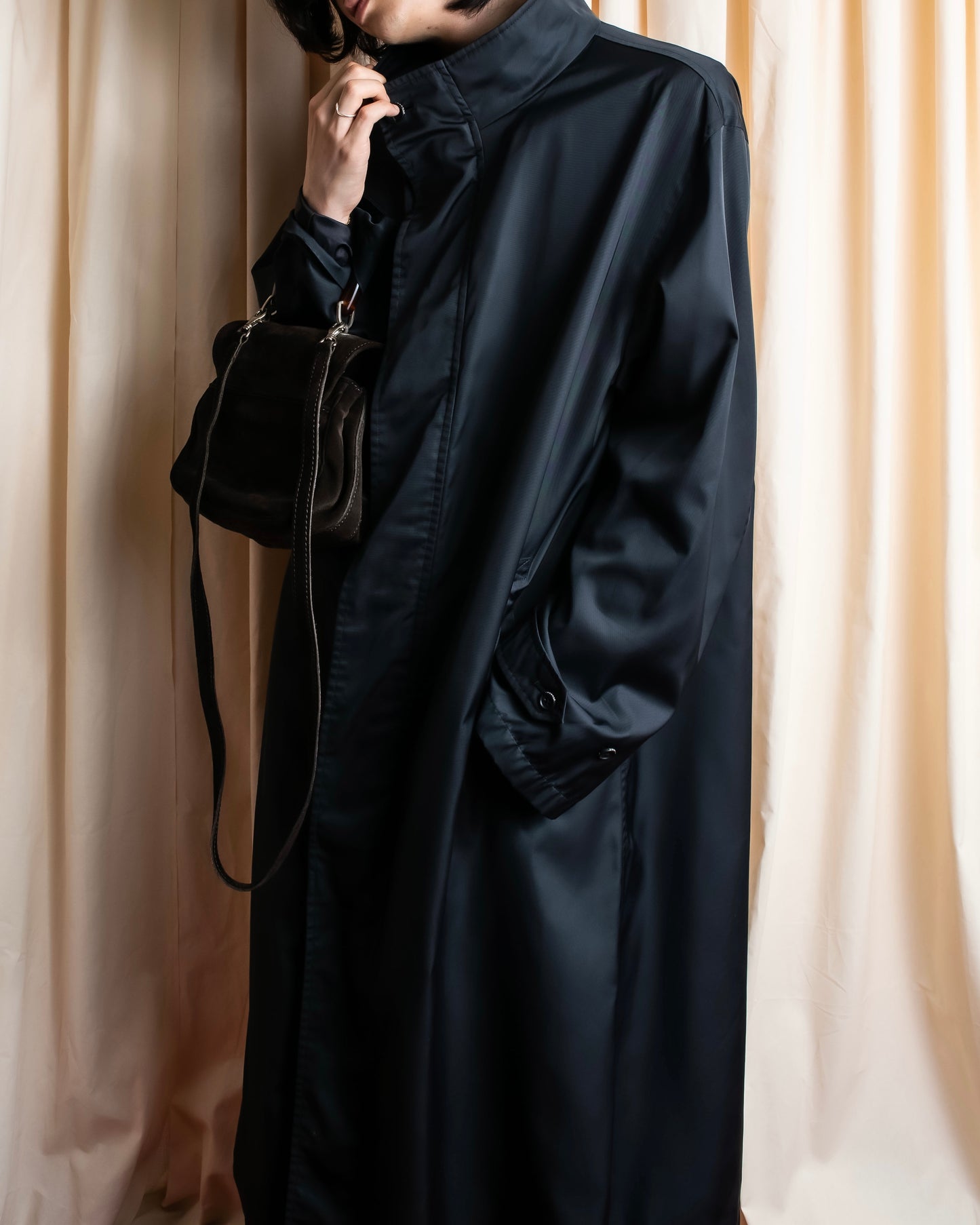 "BURBERRY" Maxi length high neck colour zipper long coat