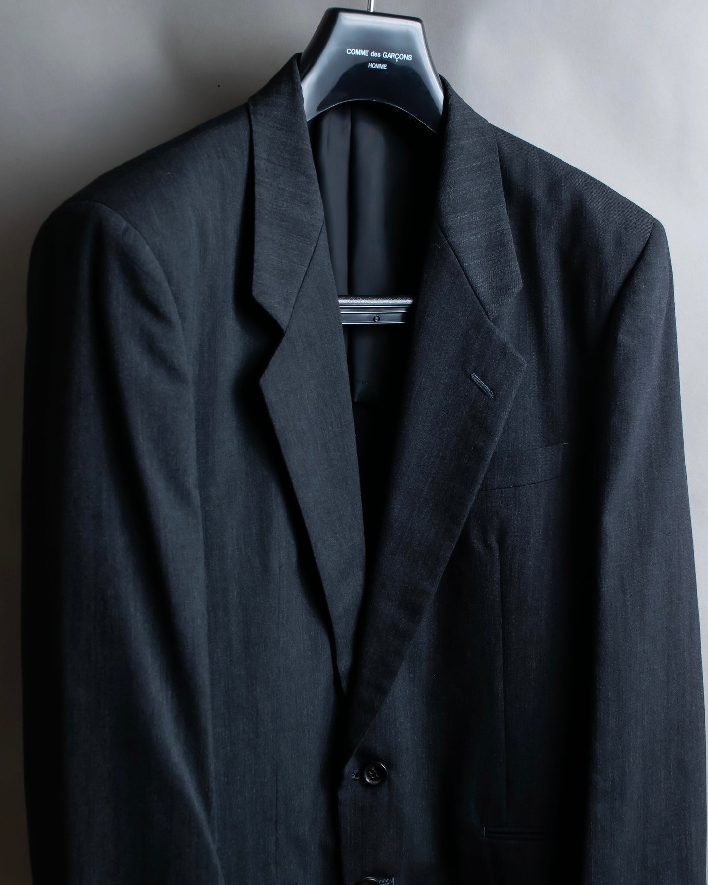 "COMME des GARCONS
HOMME" Notch lapel tailored jacket & wide tapered slacks charcoal gray set up