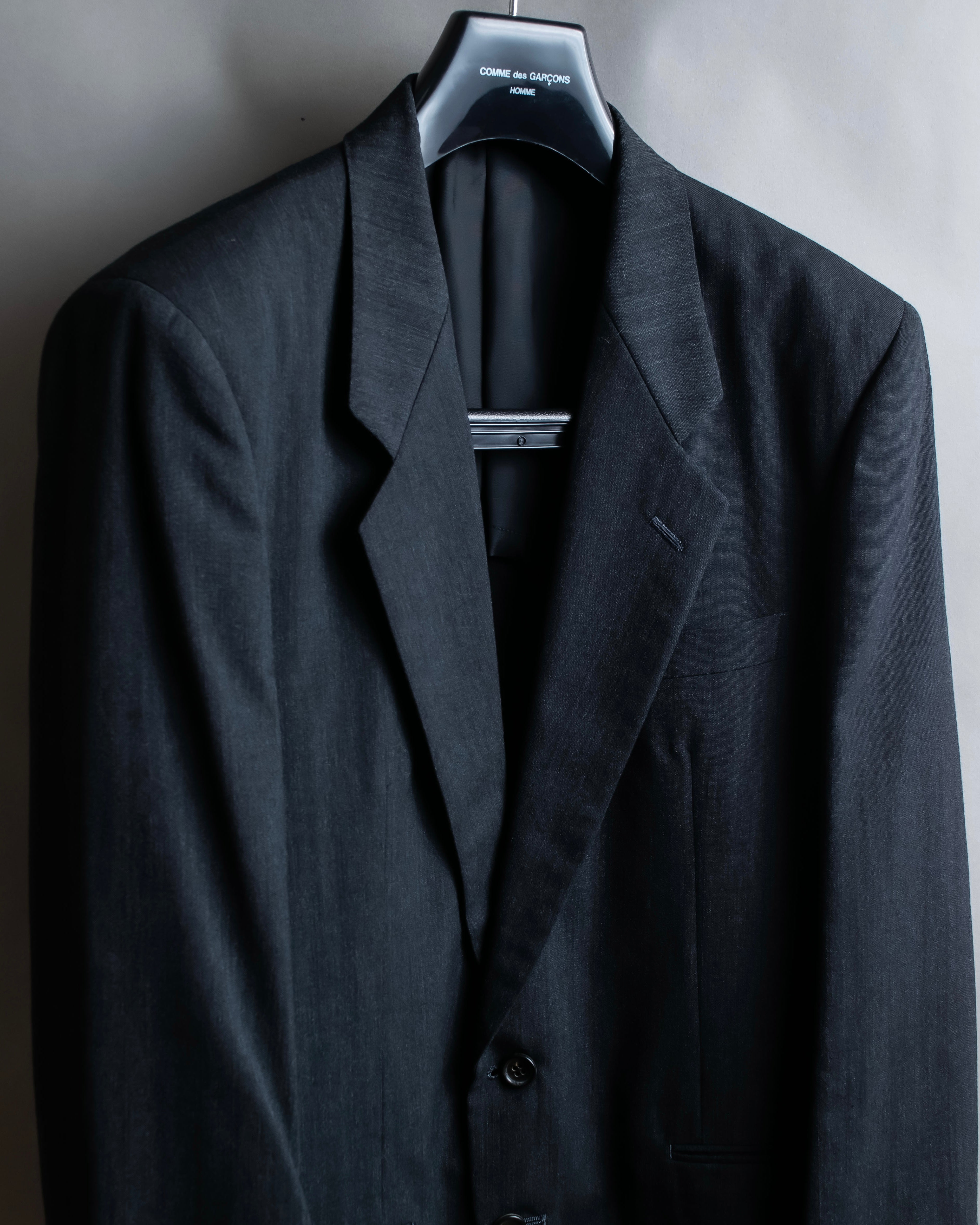 "COMME des GARCONS
HOMME" Notch lapel tailored jacket & wide tapered slacks charcoal gray set up