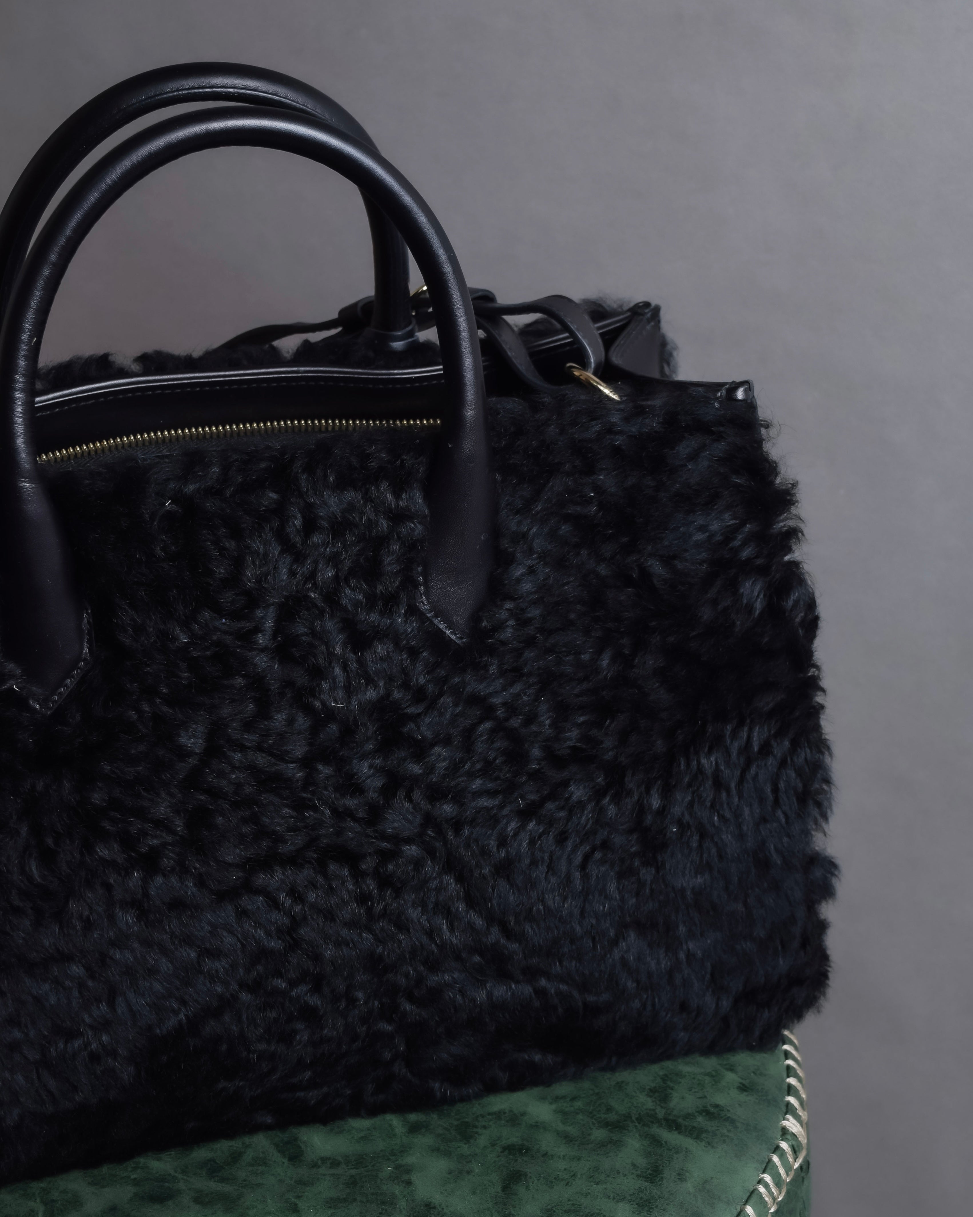 "BALENCIAGA" Padlock design shearling leather bag