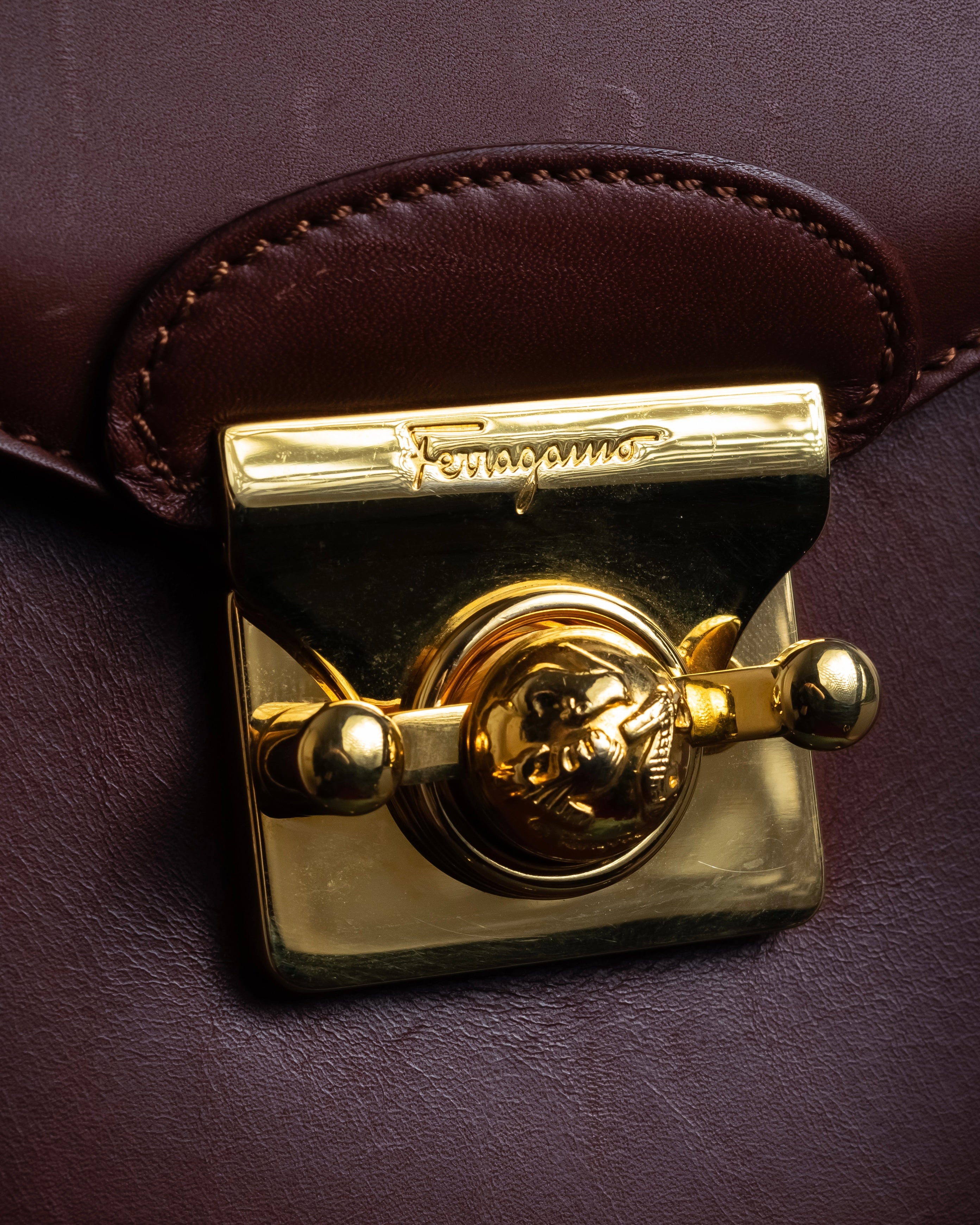 "Salvatore Ferragamo" Coin motif metal design leather hand bag