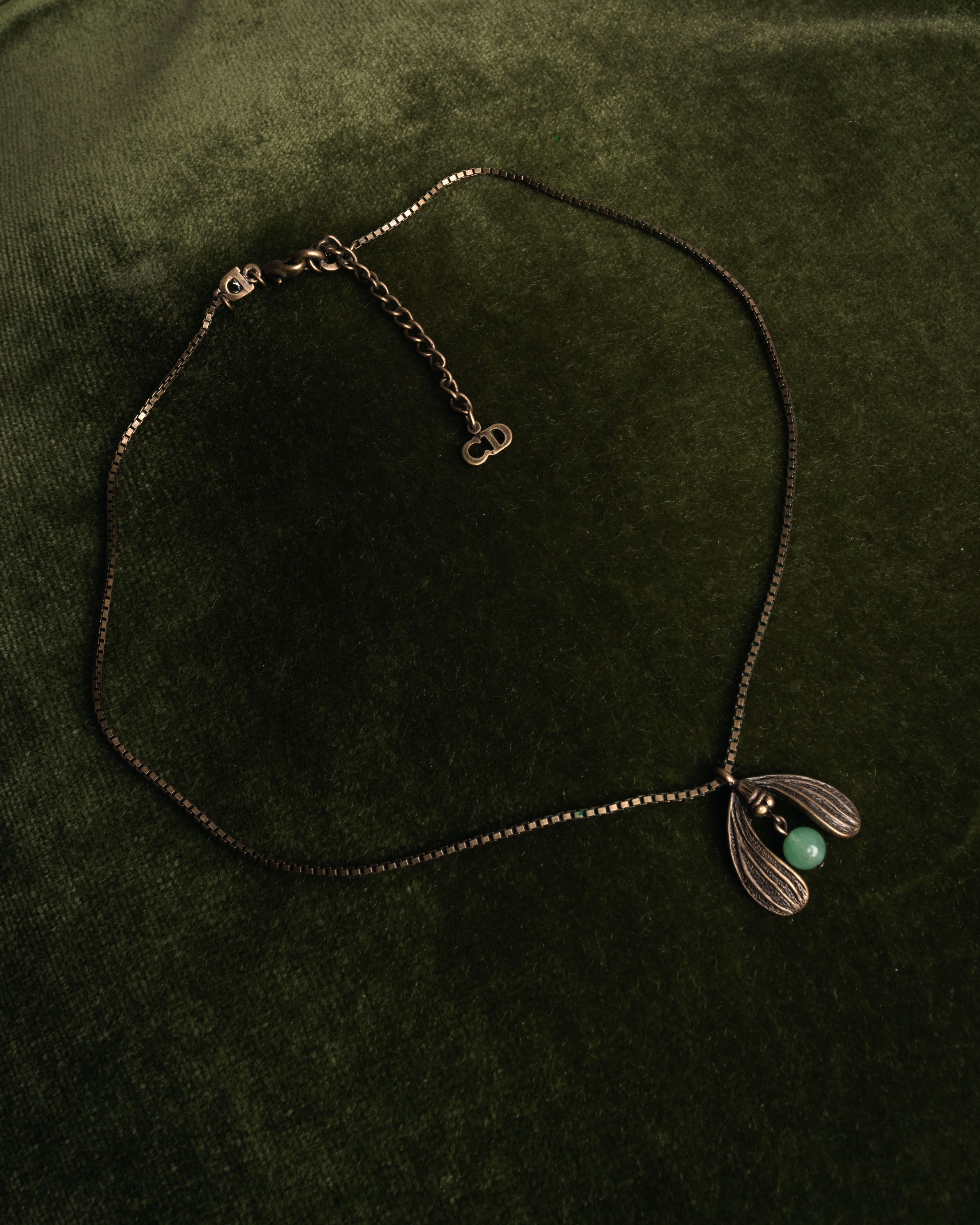 “Christian Dior” 90’s-00’s Antique gold botanical pendant necklace
