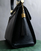 "VALENTINO" Garavani gold metal design leather hand bag