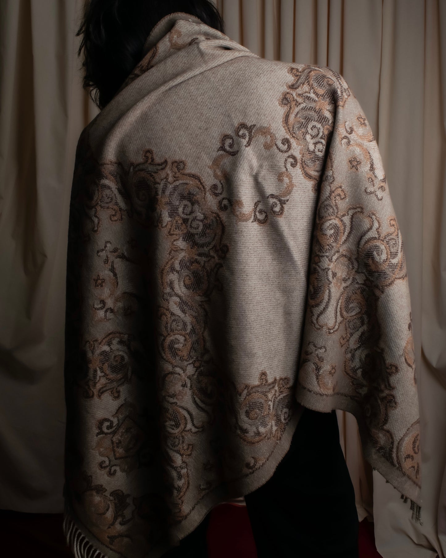 "Christian Dior" Jacquard paisley pattern fringe stole