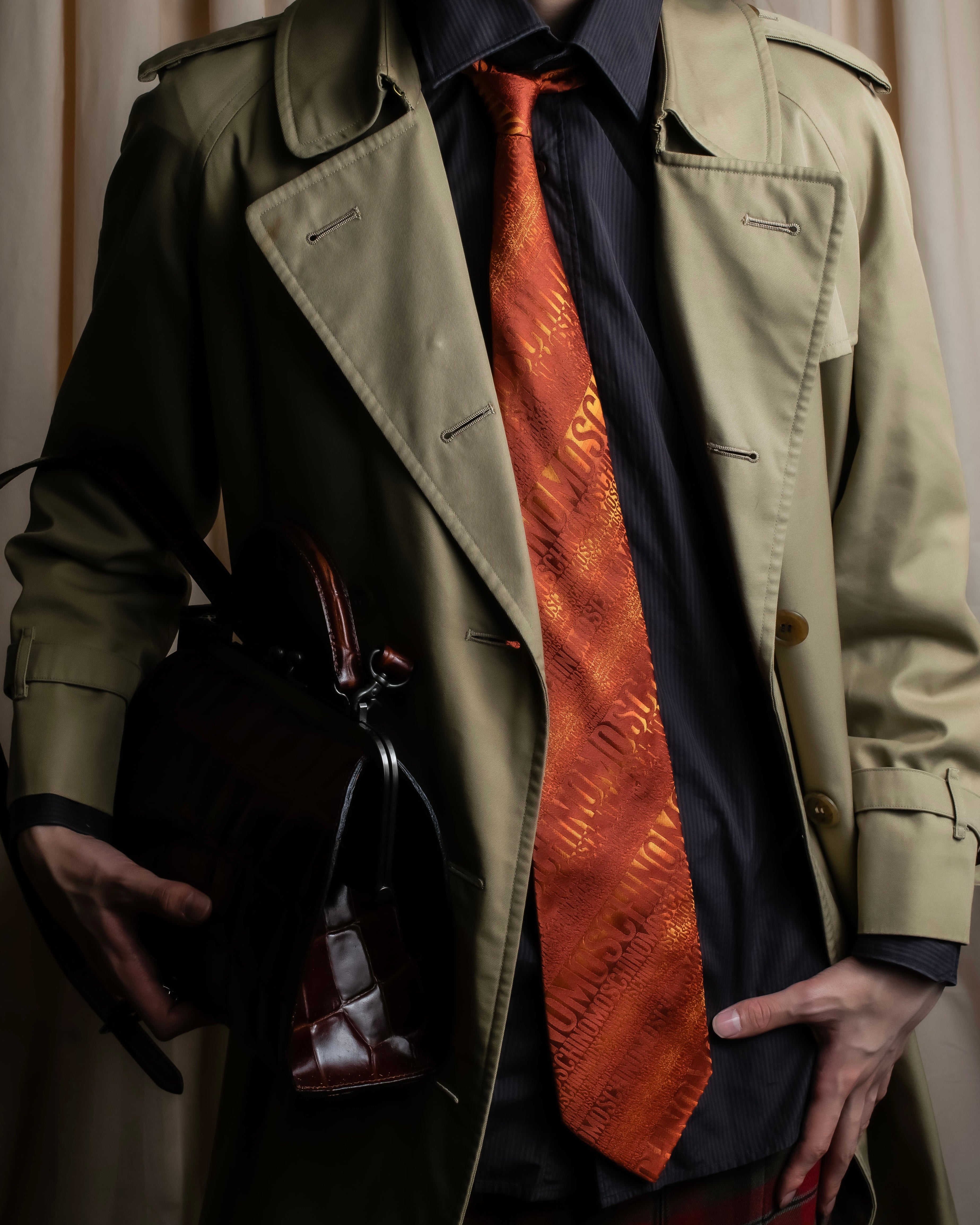 "MOSCHINO" Logo engraved patterned glossy silk necktie