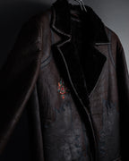 “KENZO” 80’s Folkloric shearling-lined leather long coat
