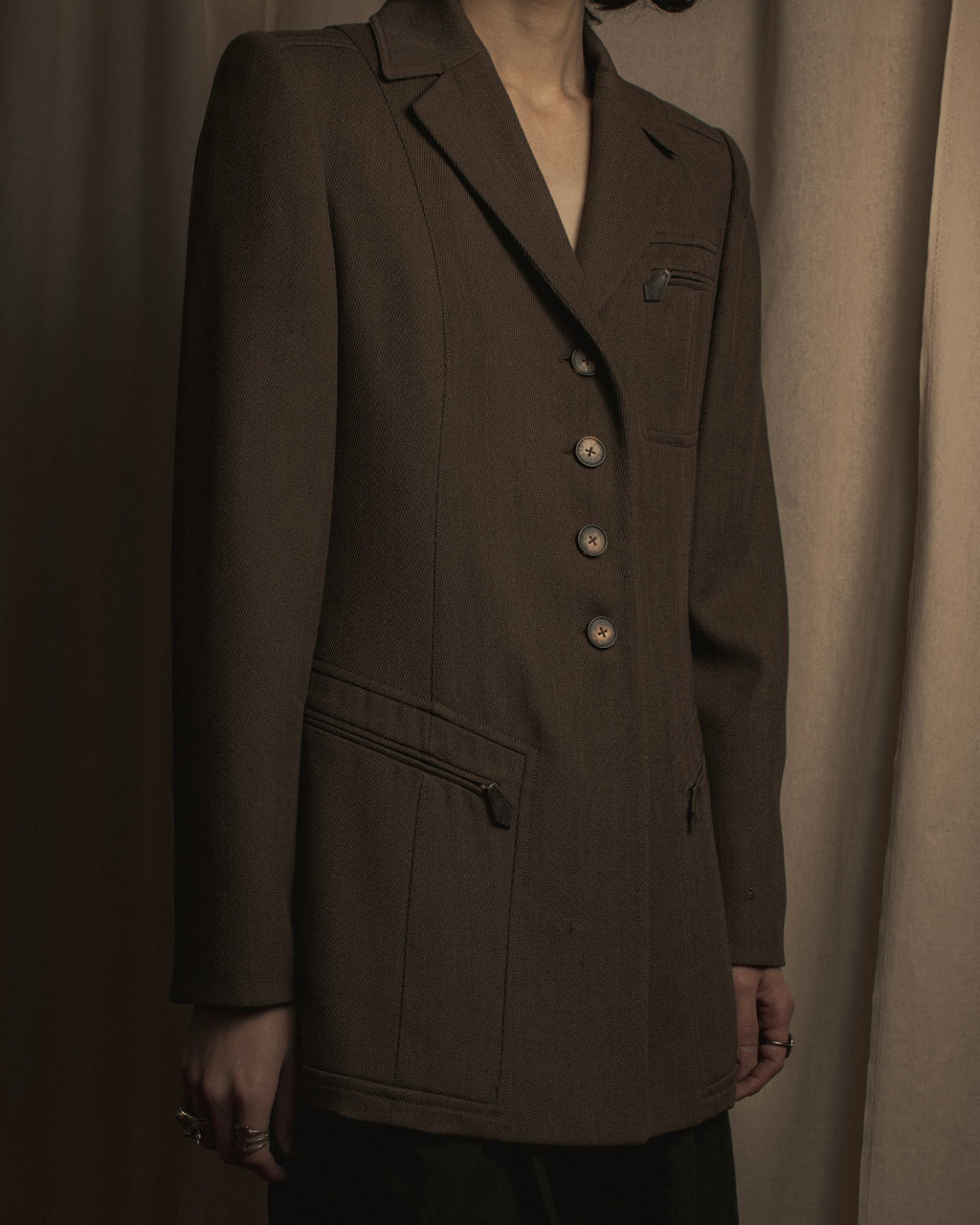 -SPECIAL- "HERMES" 90's Military-inspired zip design tailored jacket