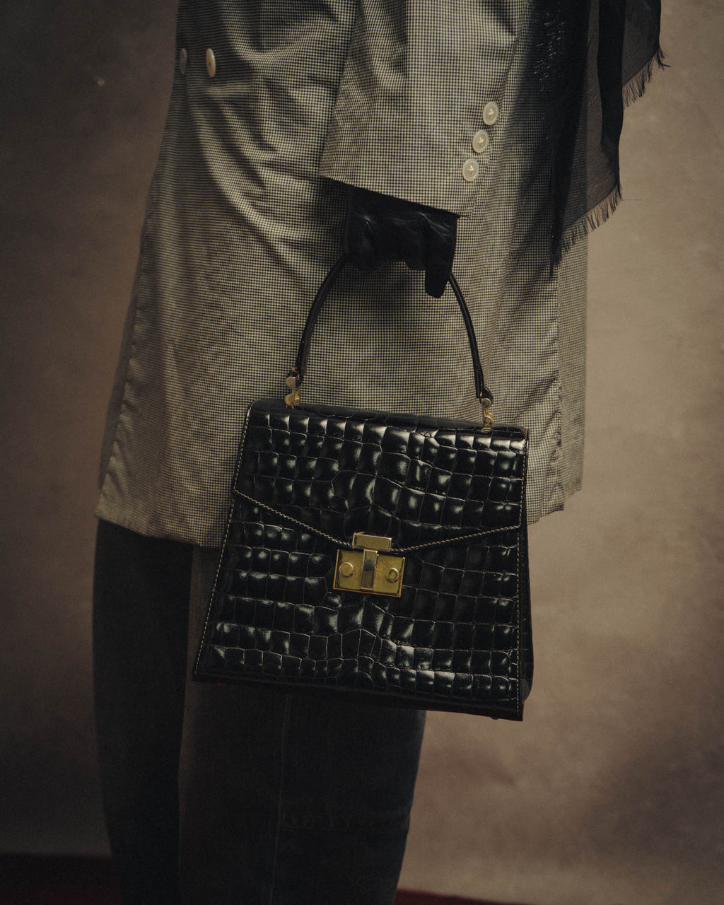 -SPECIAL- "TIFFANY & CO." 70's-80's Shiny crocodile top handle bag