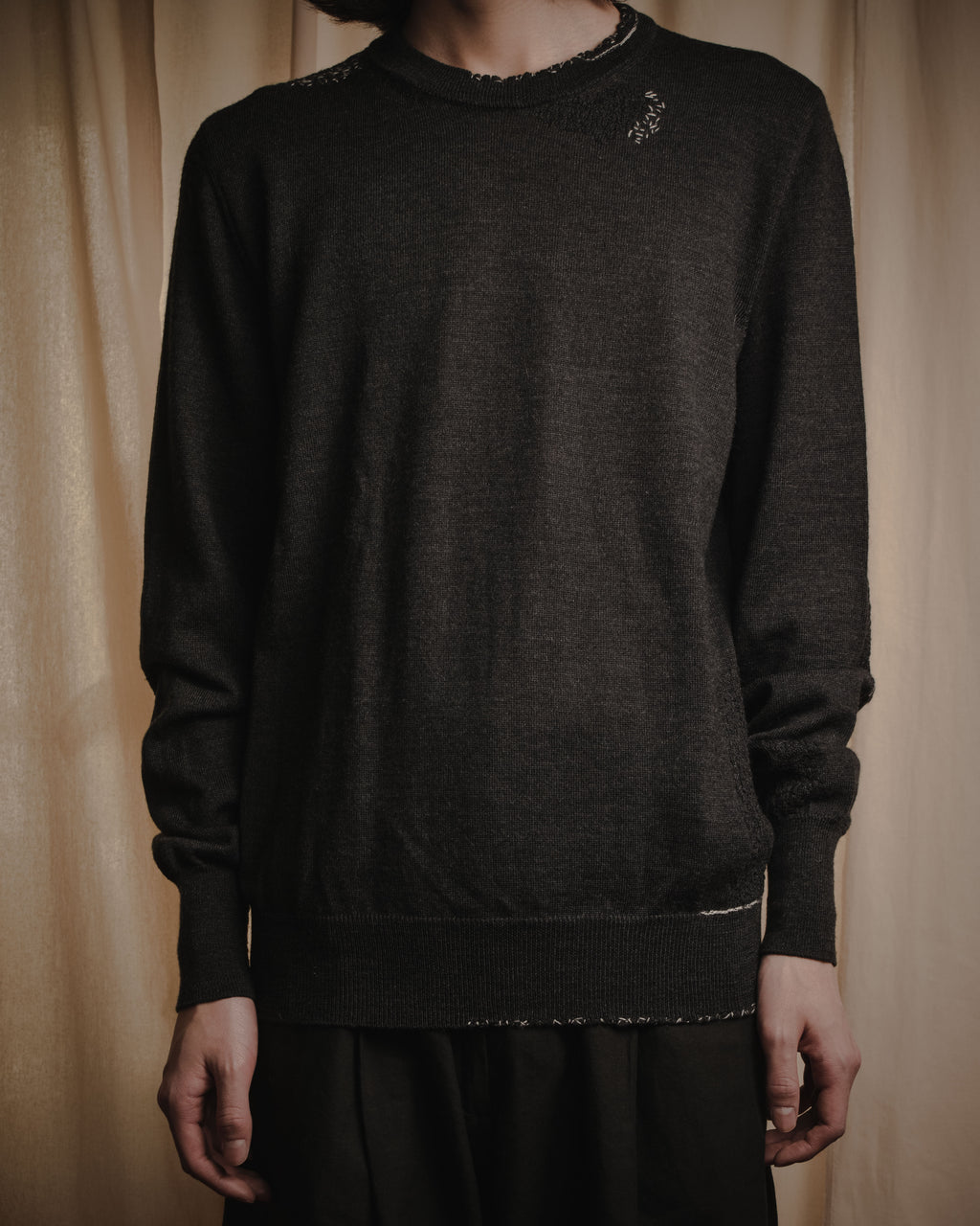 "Maison Margiela" 15AW deconstructed hand-stitched crewneck knit