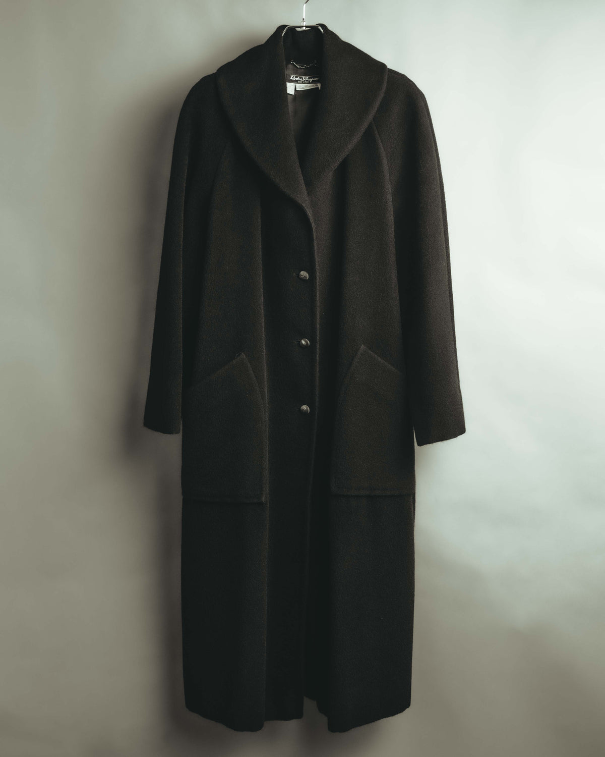 -SPECIAL- "Salvatore Ferragamo" 90's-00's Alpaca wool oversized shawl collar long coat