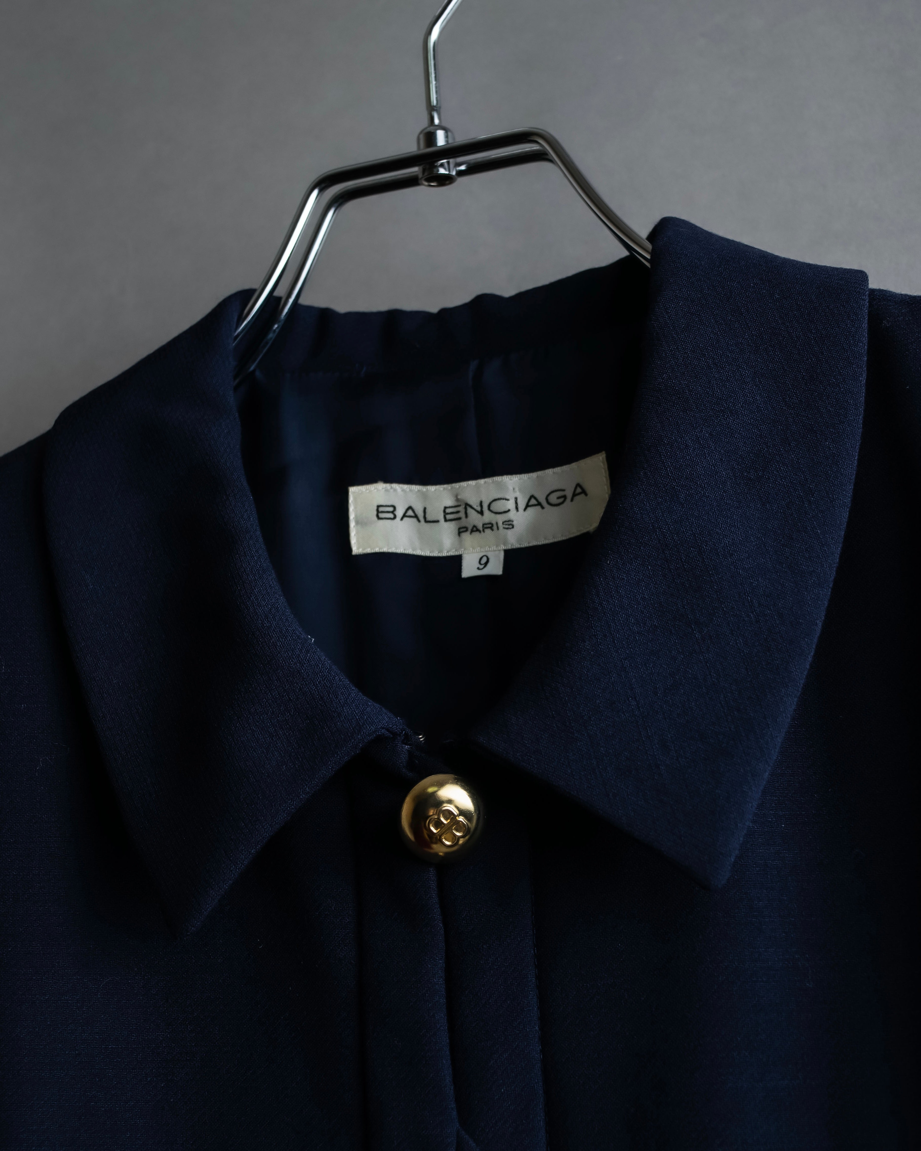 "BALENCIAGA" Gold button design navy color dress