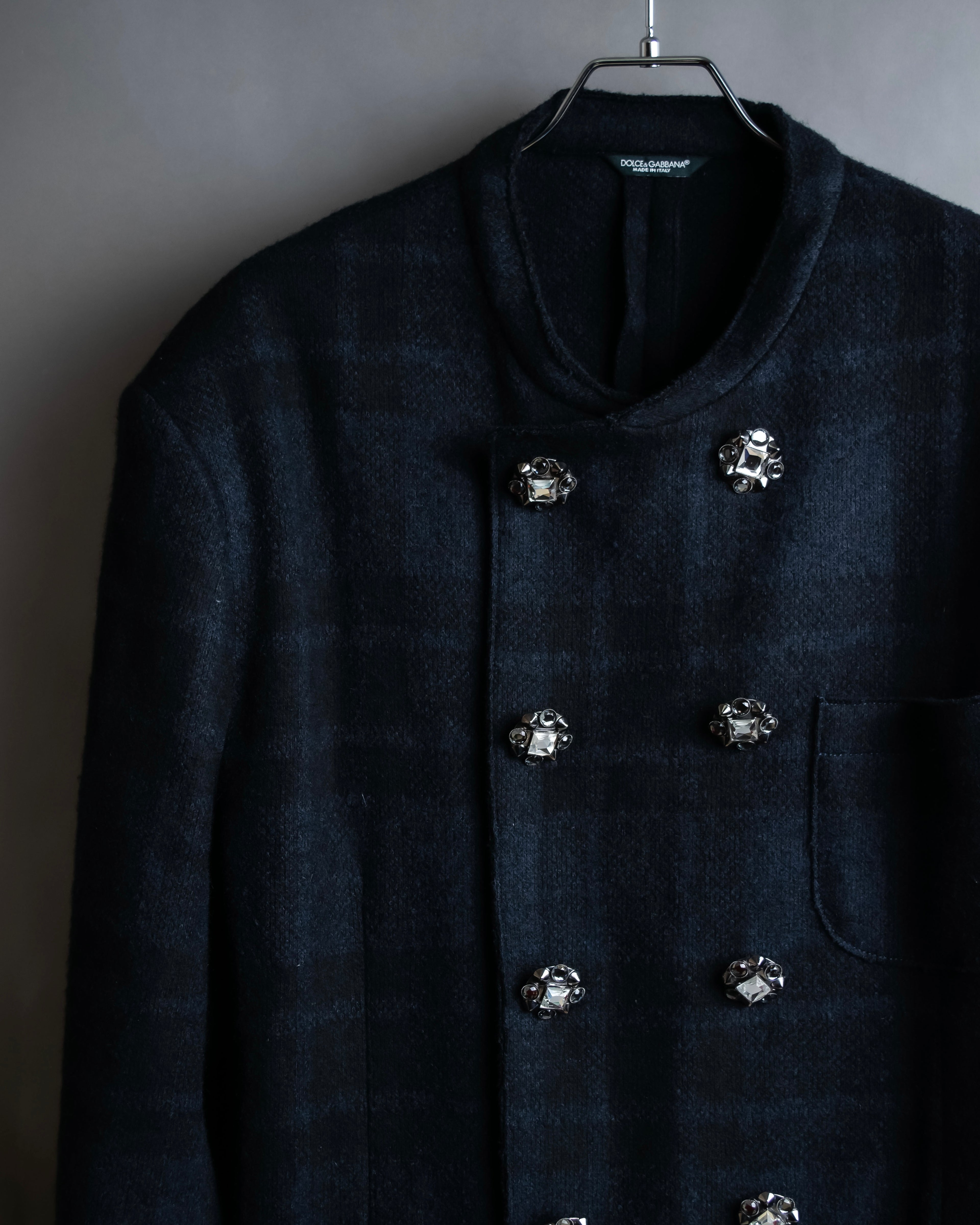 "DOLCE & GABBANA" Double-breasted bejeweled button check pattern jacket