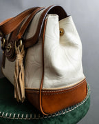 "COACH" Logo stitch design trapezoid bicolor leather bag