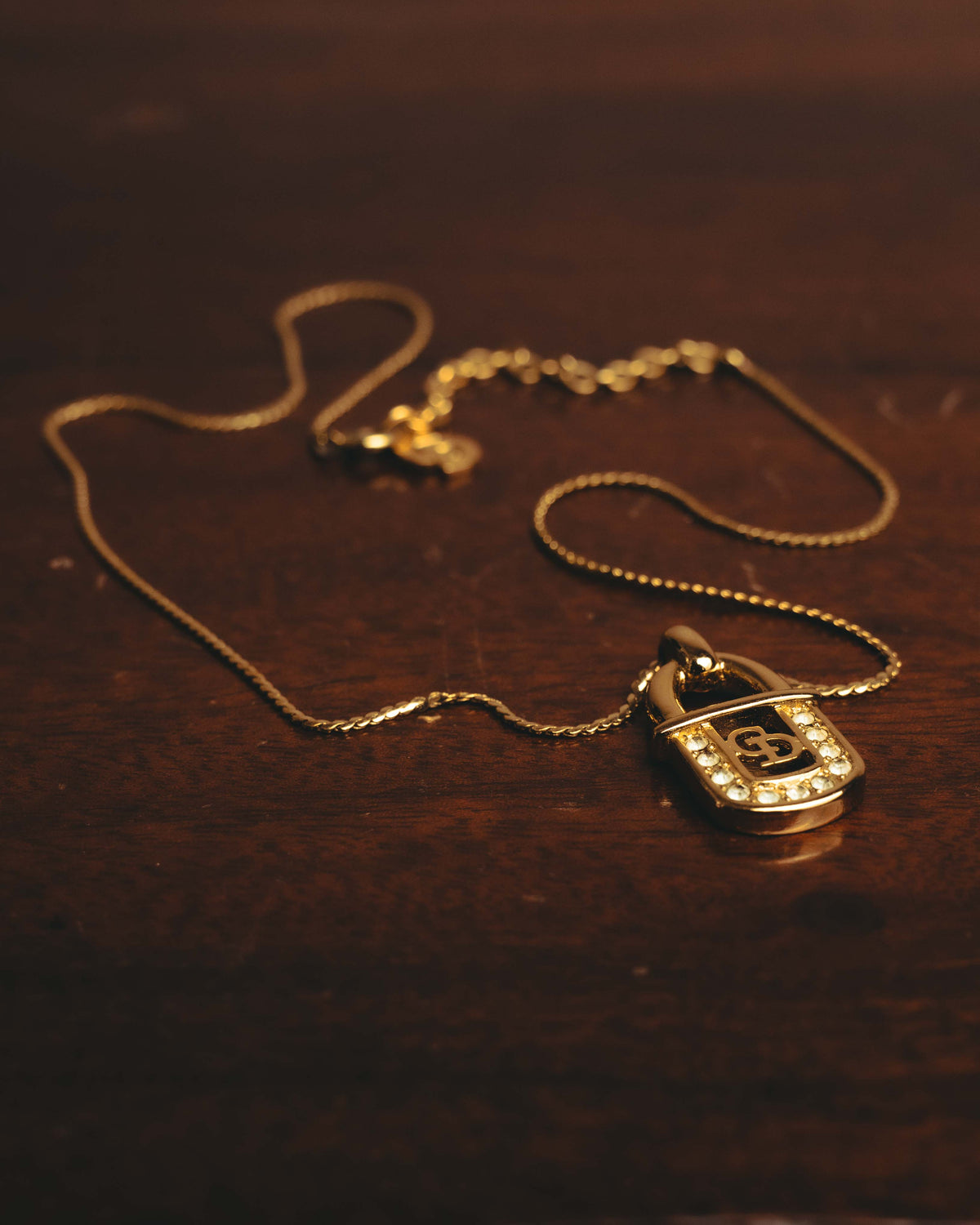 "Christian Dior" 90's Rhinestone padlock pendant necklace