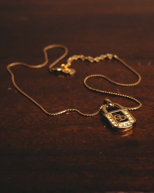 "Christian Dior" 90's Rhinestone padlock pendant necklace