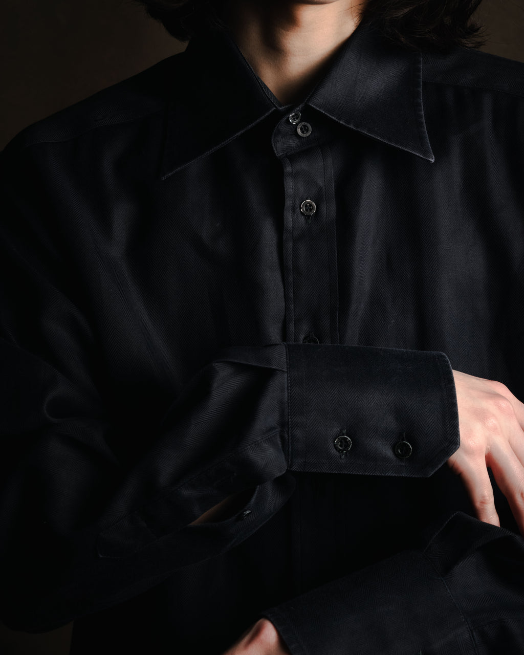 "GUCCI" 2008-2010 Herringbone wide collar dress shirt