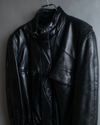 "Claude Montana" Drawcord detail stand-up collar leather blouson
