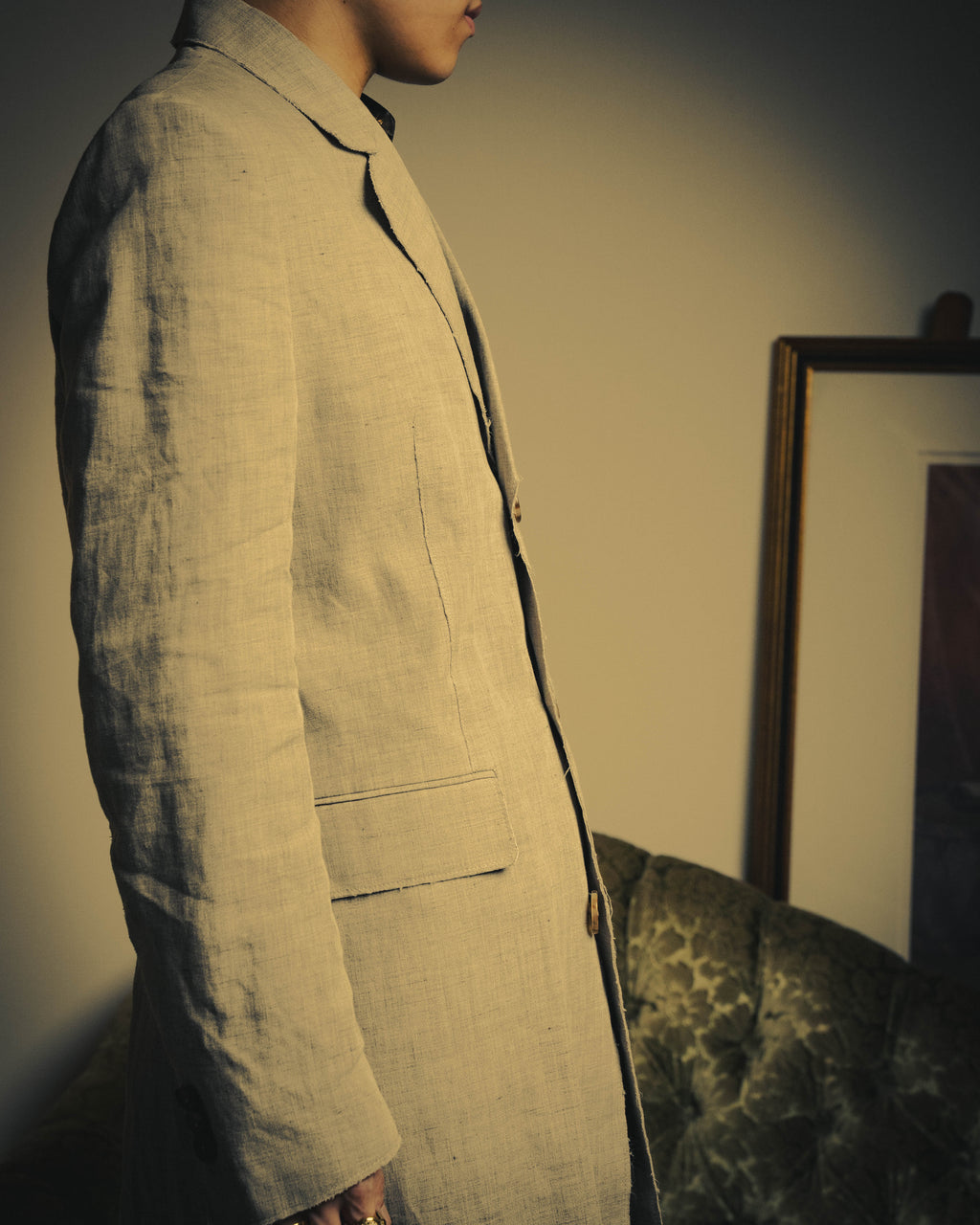 -SPECIAL- “Maison Martin Margiela” 2014SS raw-edge linen tailored jacket