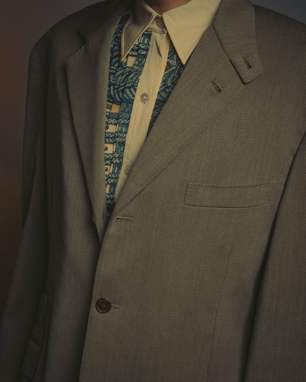 -SPECIAL- "Hermès" 80's-00's Leather collar tailored blazer
