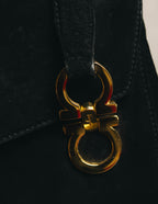 "Salvatore Ferragamo" 90's Black suede top handle handbag