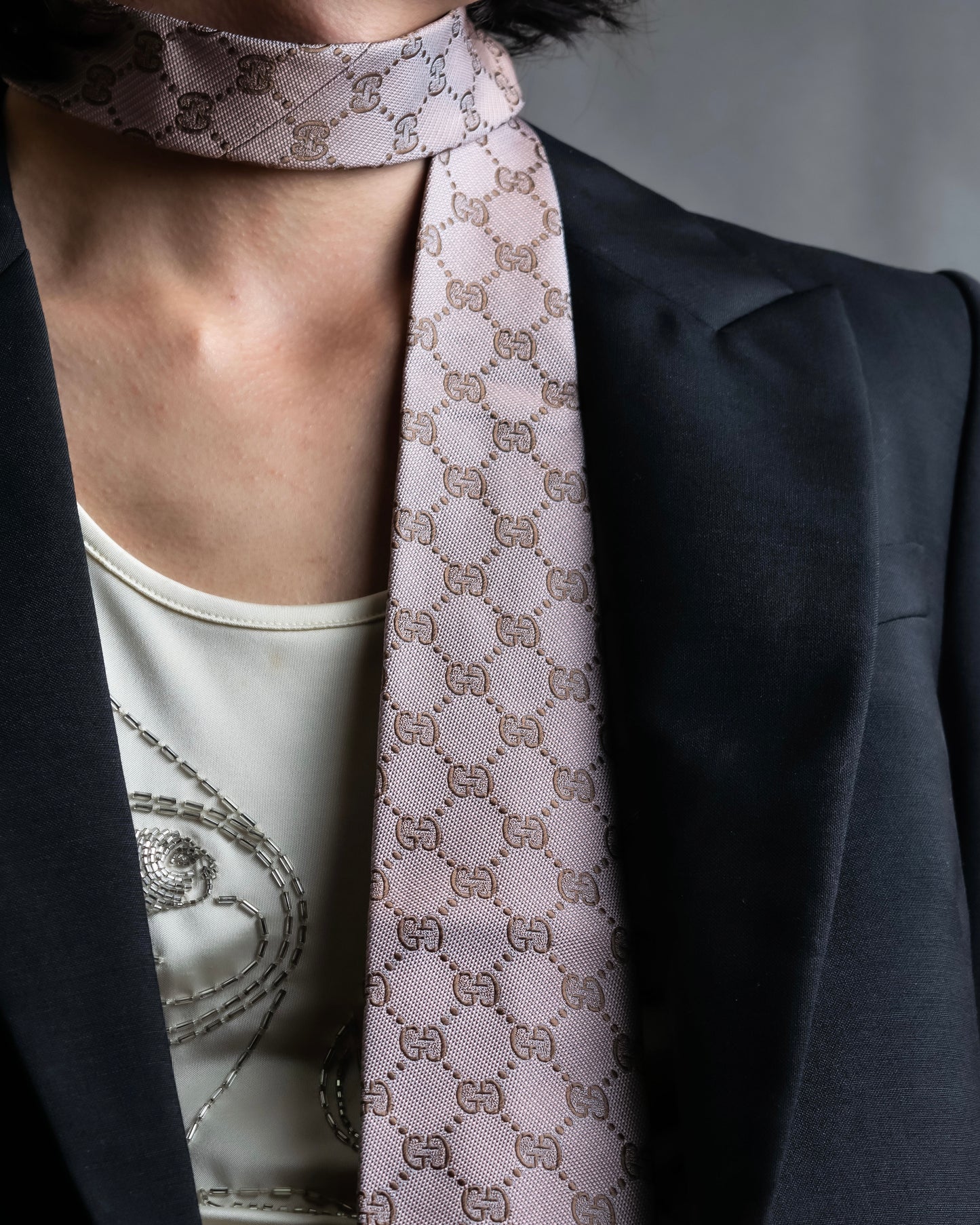 "GUCCI" 100% silk GG pattern jacquard weave neck tie