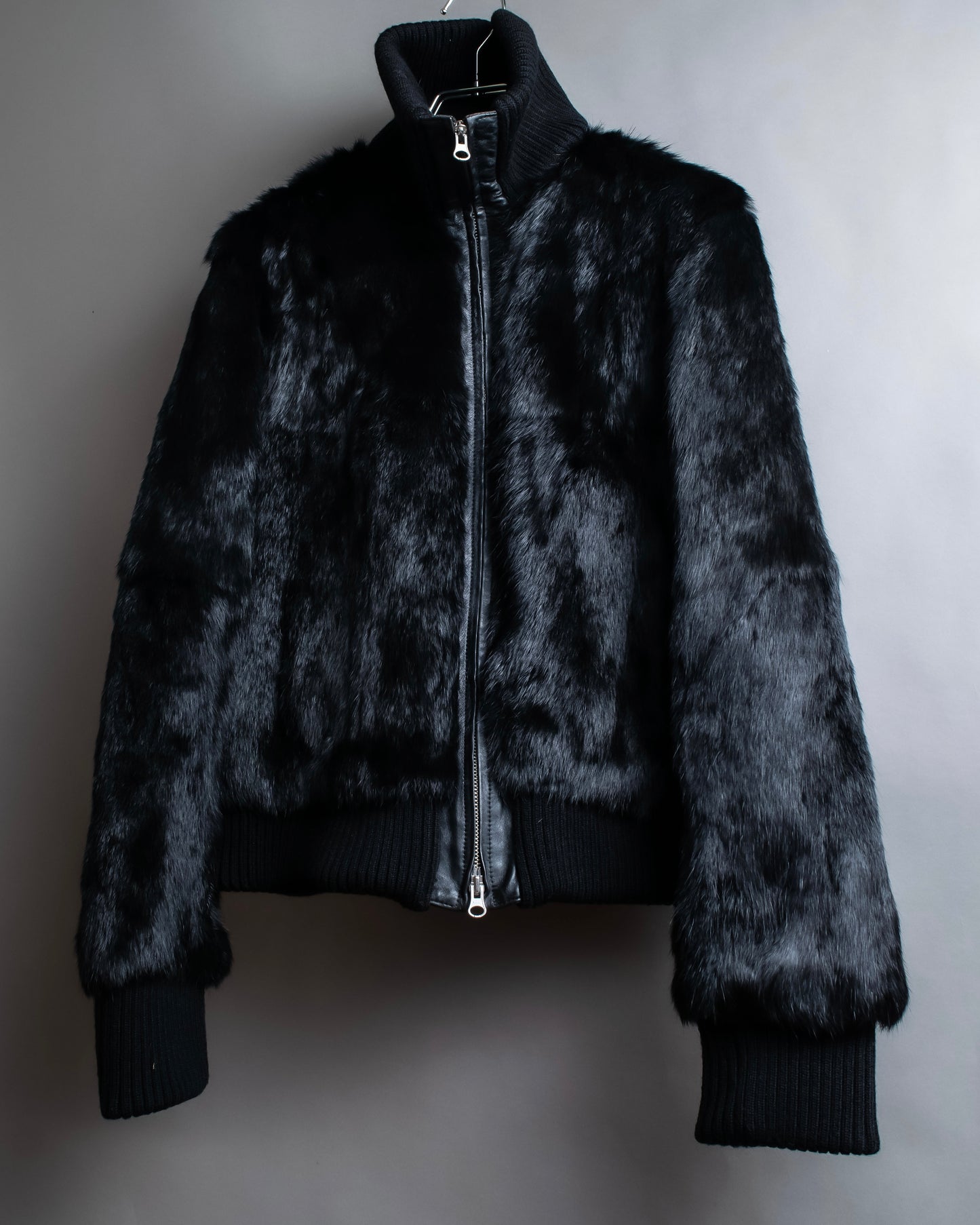 "DKNY" High neck ribbed fur double zip jacket