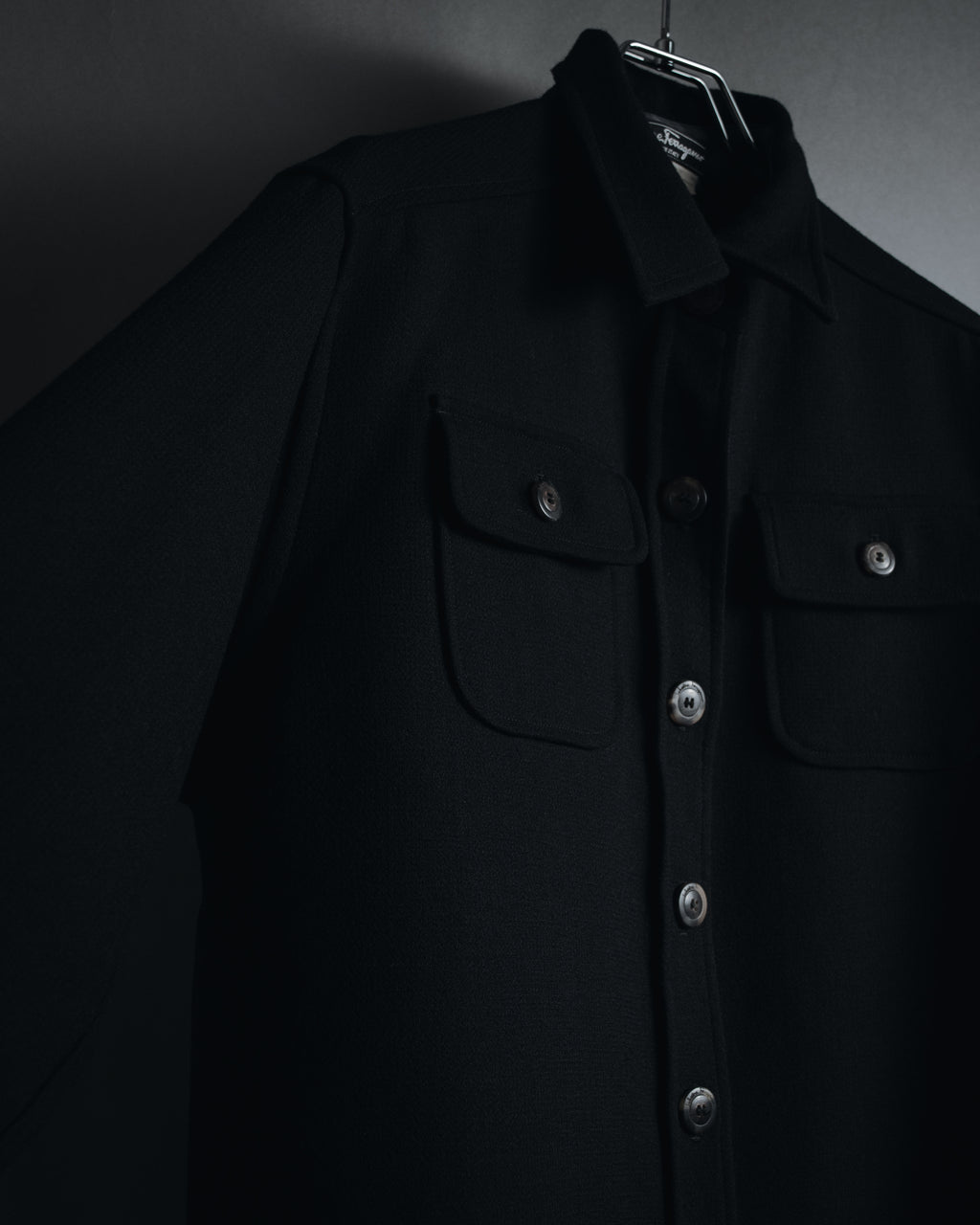 "Salvatore Ferragamo" 90’s signature engraved buttons wool shirt jacket