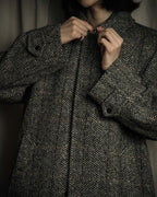 "BURBERRYS" British tweed fly front stand collar coat