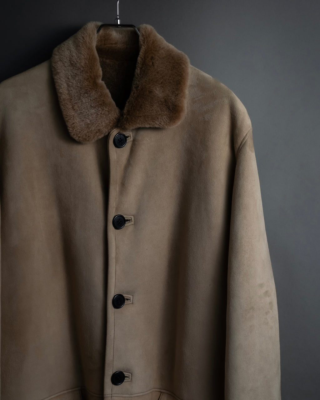 -SPECIAL- "LOEWE" 90's-10's Fur collar cordero lambskin long coat