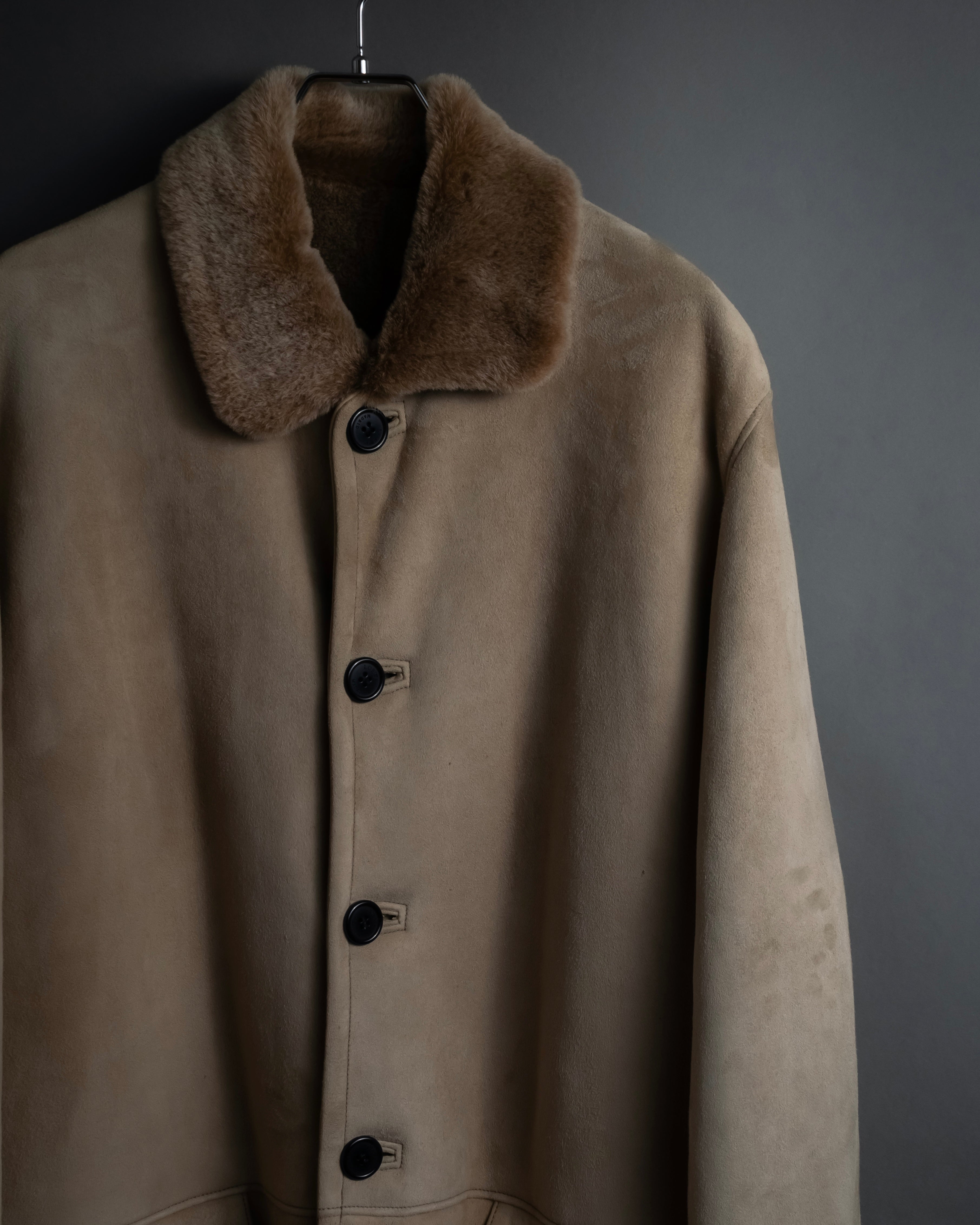 -SPECIAL- "LOEWE" 90's-10's Fur collar cordero lambskin long coat