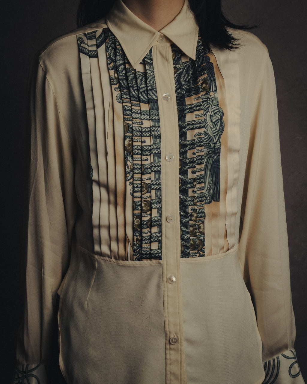 -SPECIAL- “HERMÈS” 80’s scarf panel silk shirt