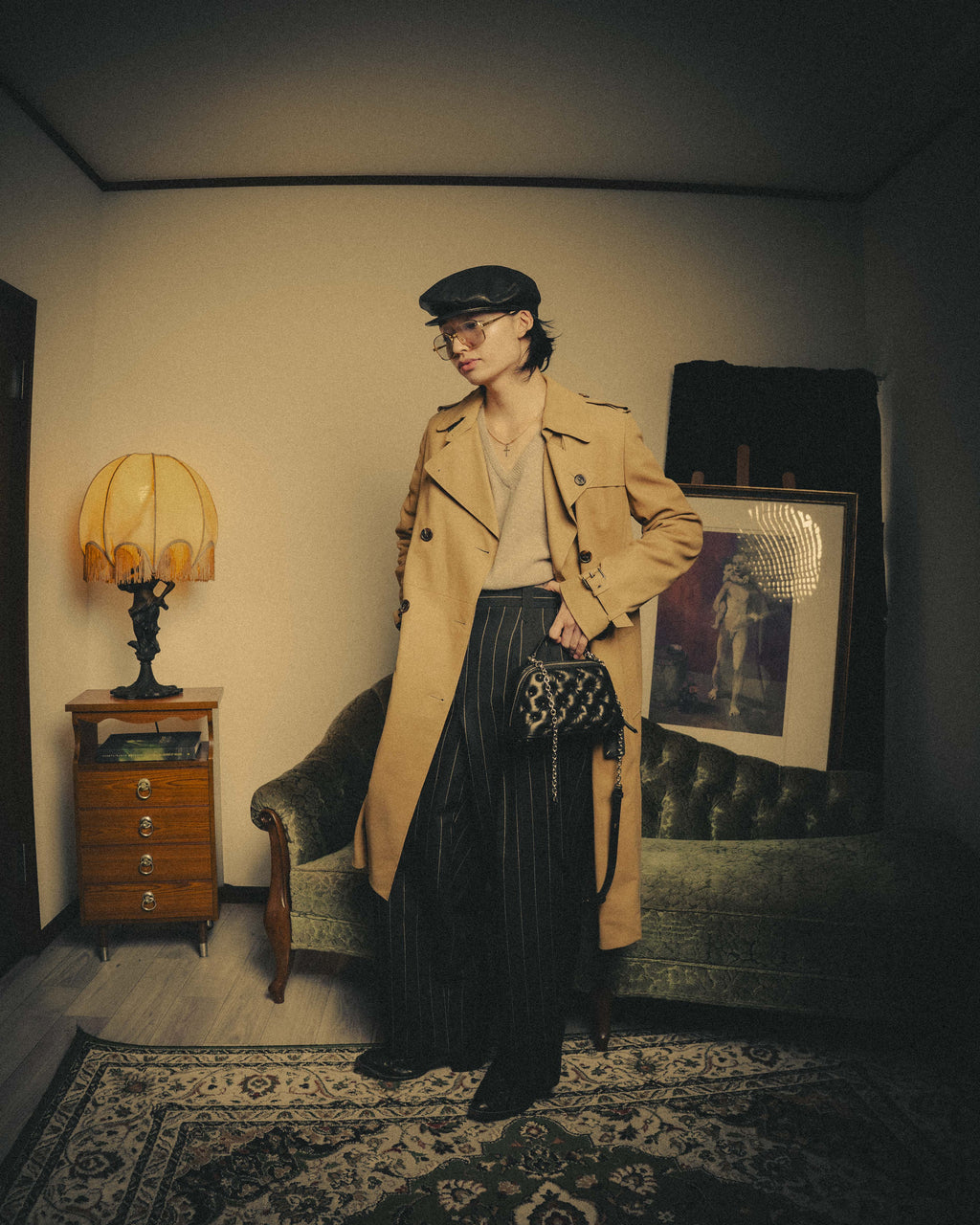 –SPECIAL– “Maison Martin Margiela” 2012AW Leather trench coat with Line 4 printed lining