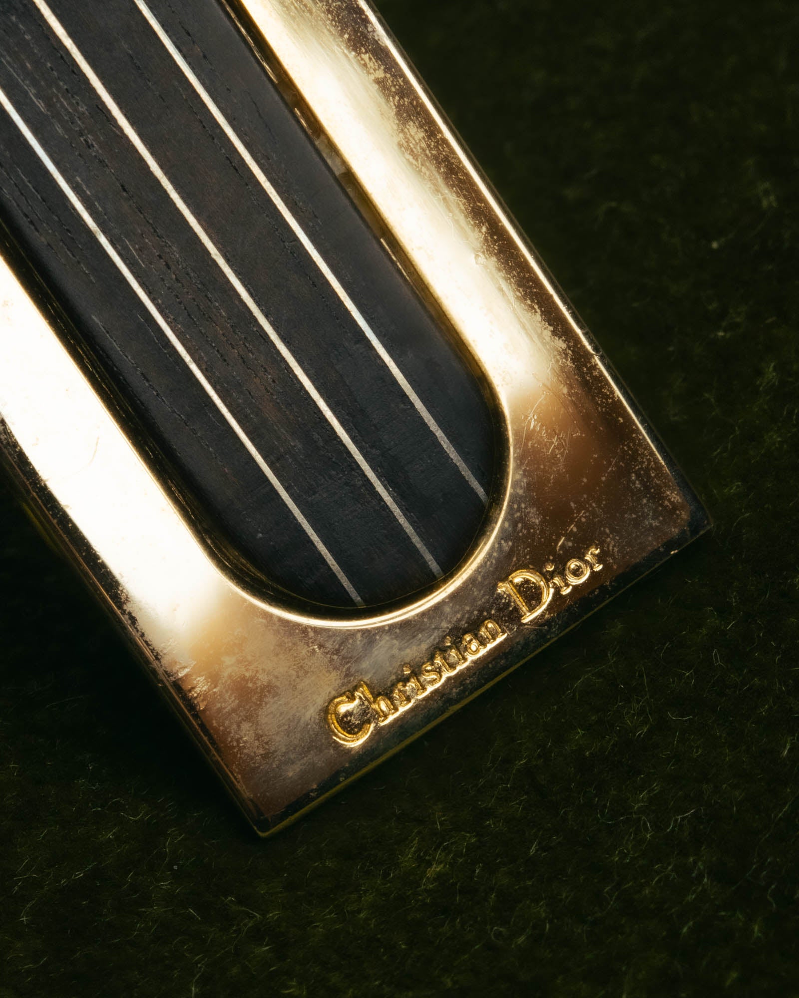"Christian Dior" 70's-90's Gold tone striped inlay money clip