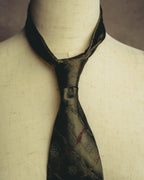 "Yves Saint Laurent" 80's-90's Olive silk jacquard necktie