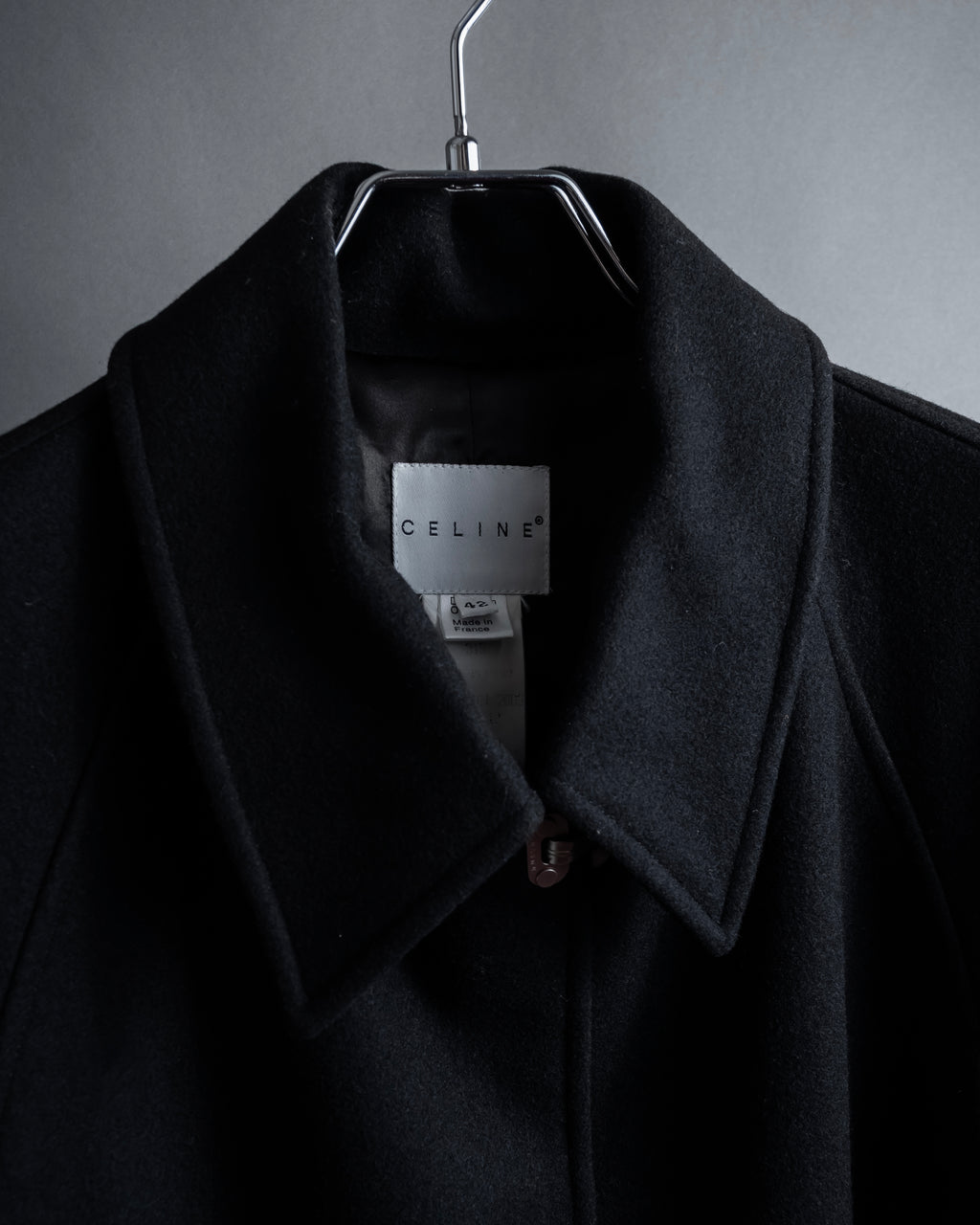 "CELINE" Hedi Slimane period metal buckle design long coat
