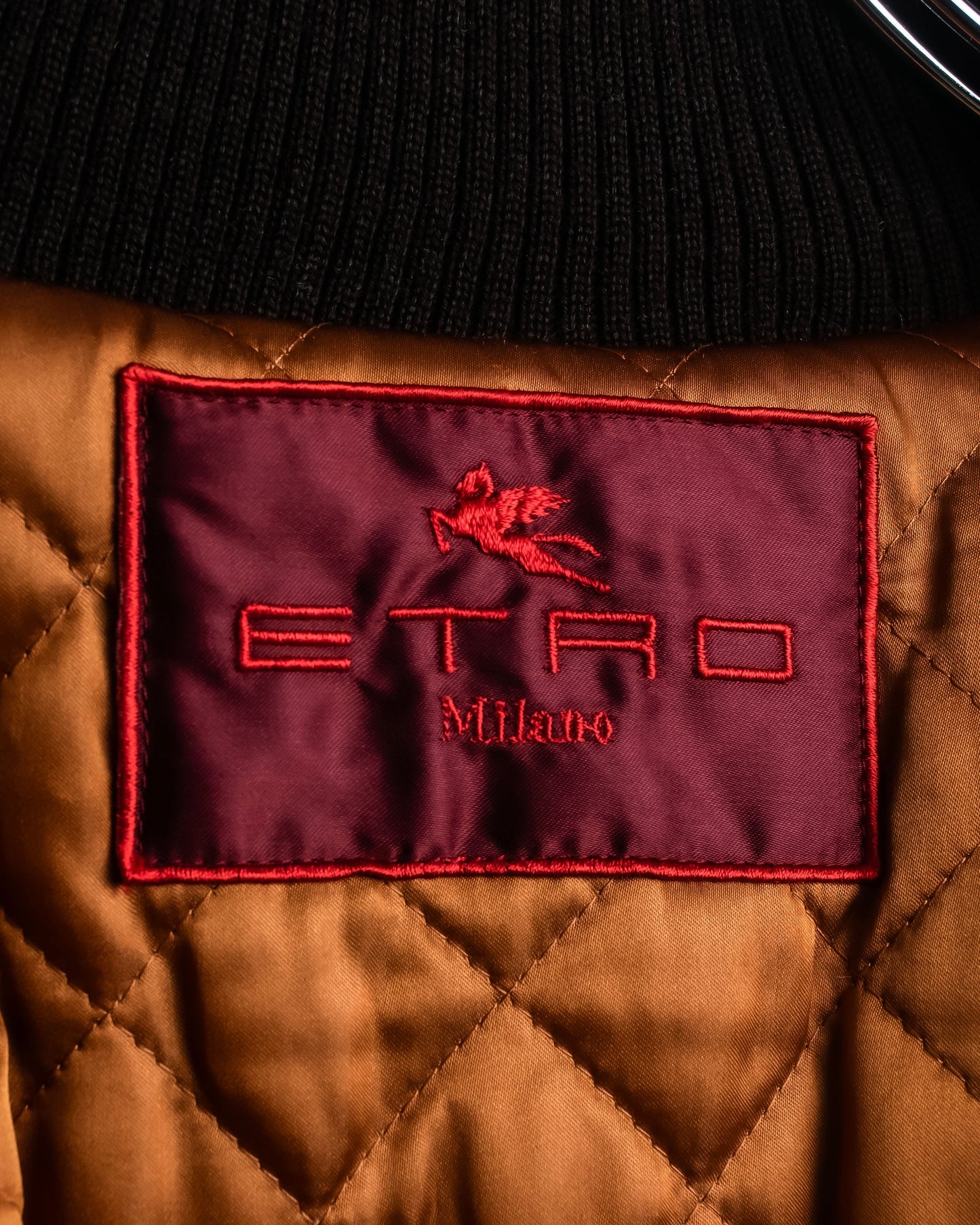 "ETRO" Multi-check pattern high neck ribbed knit blouson