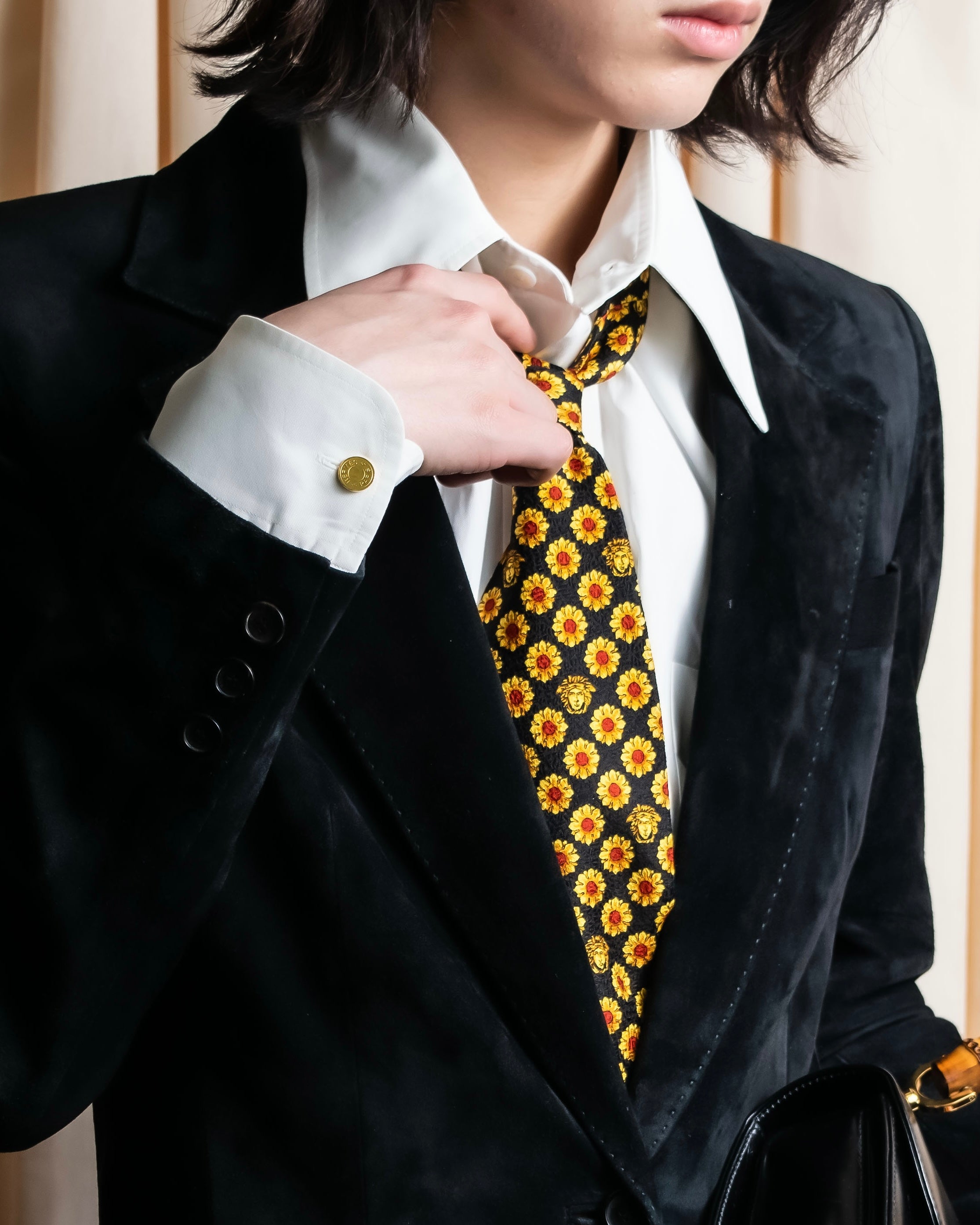 "GIANNI VERSACE" Sunflower medusa pattern necktie