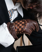 "Vivienne Westwood" Orb design checker panel pattern leather gloves