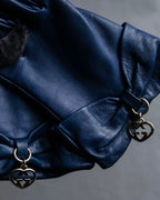 "GUCCI" Ribbon＆charm design blue leather gloves