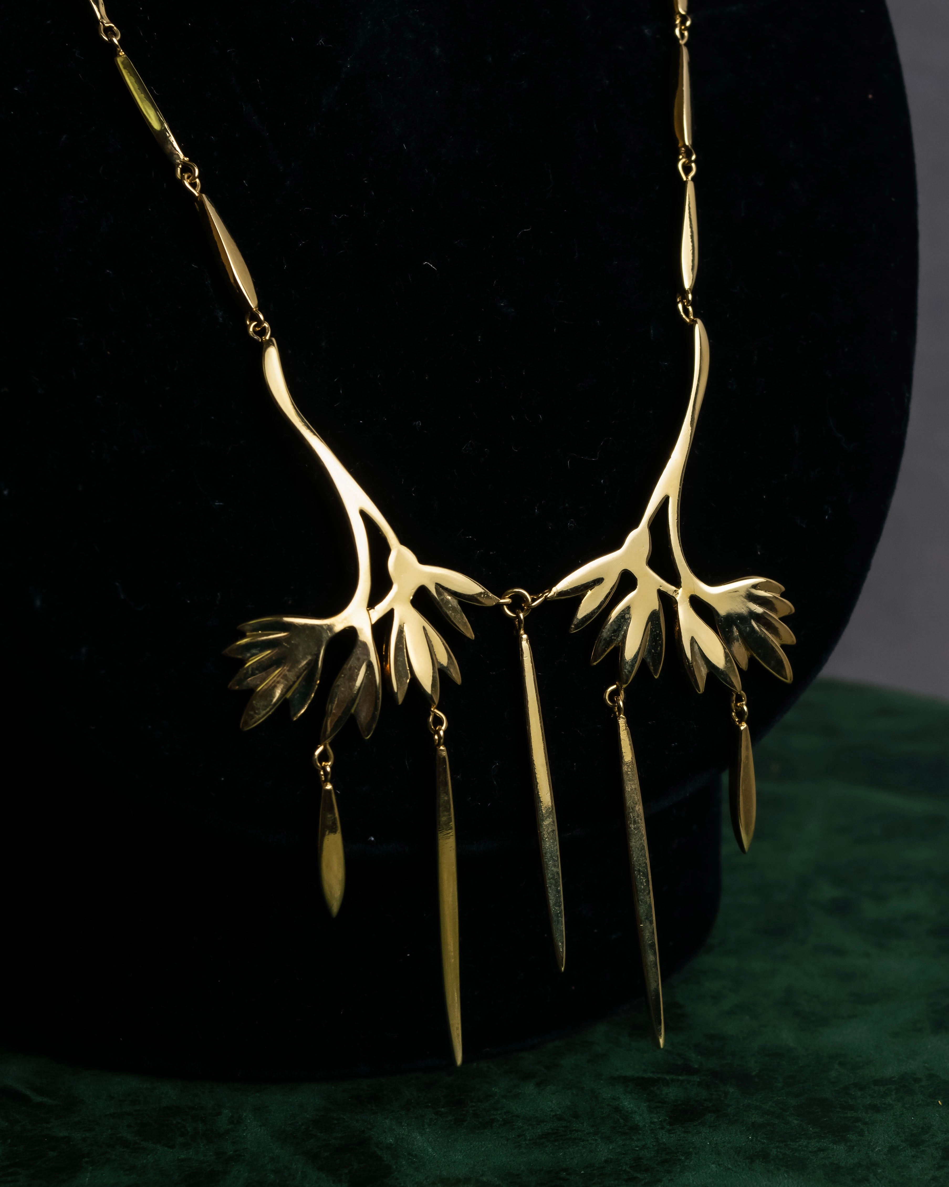 "Christian Dior" Branched leaf motif gold necklace