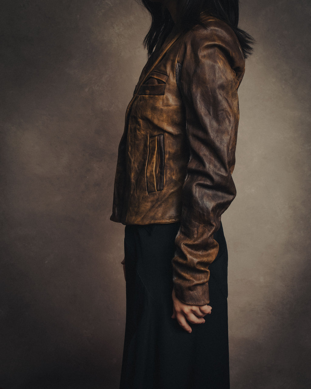 -SPECIAL- “Rick Owens” 00’s Washed lamb leather rib sleeve jacket