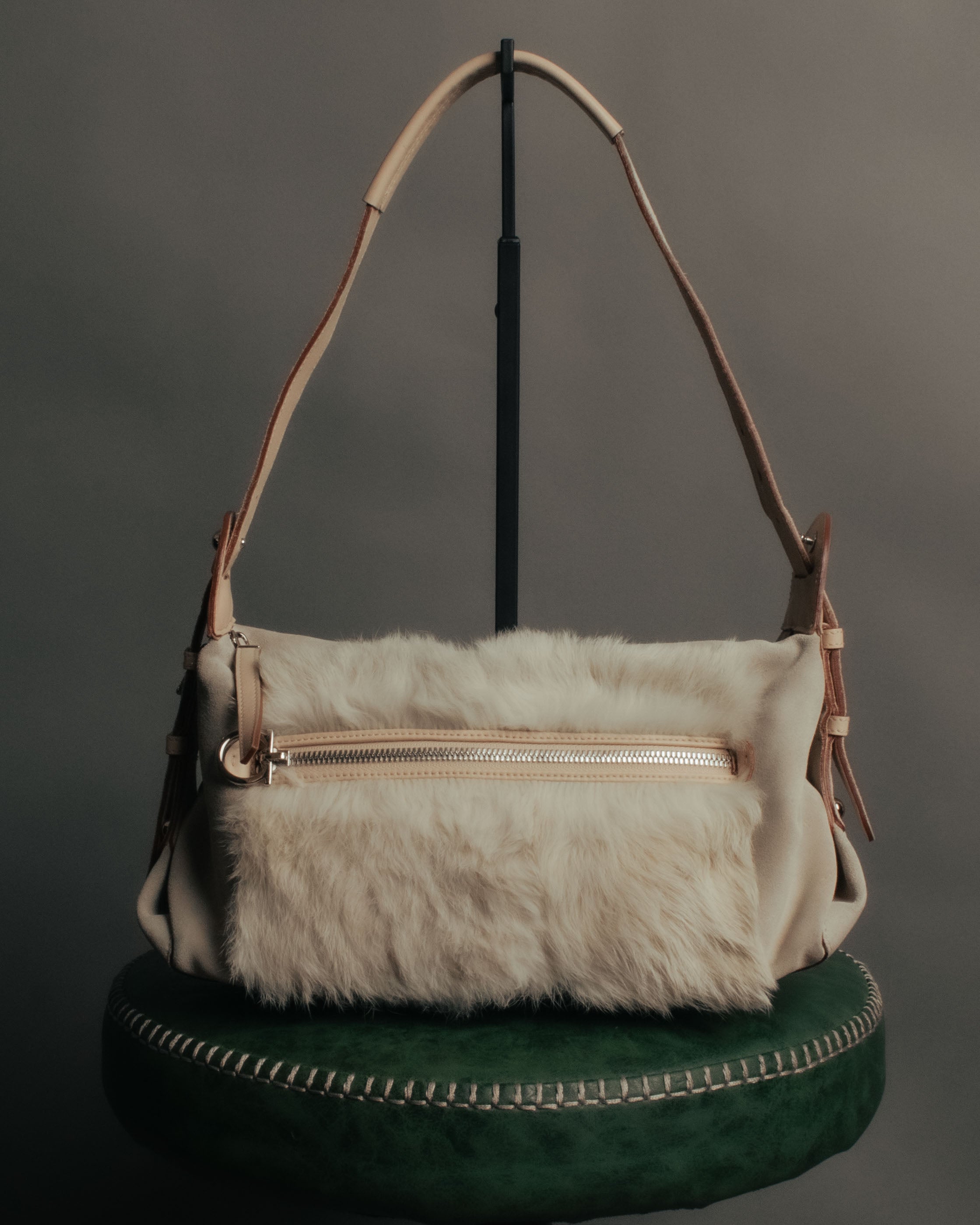 “Salvatore Ferragamo” 00’s Fur panel suede shoulder bag