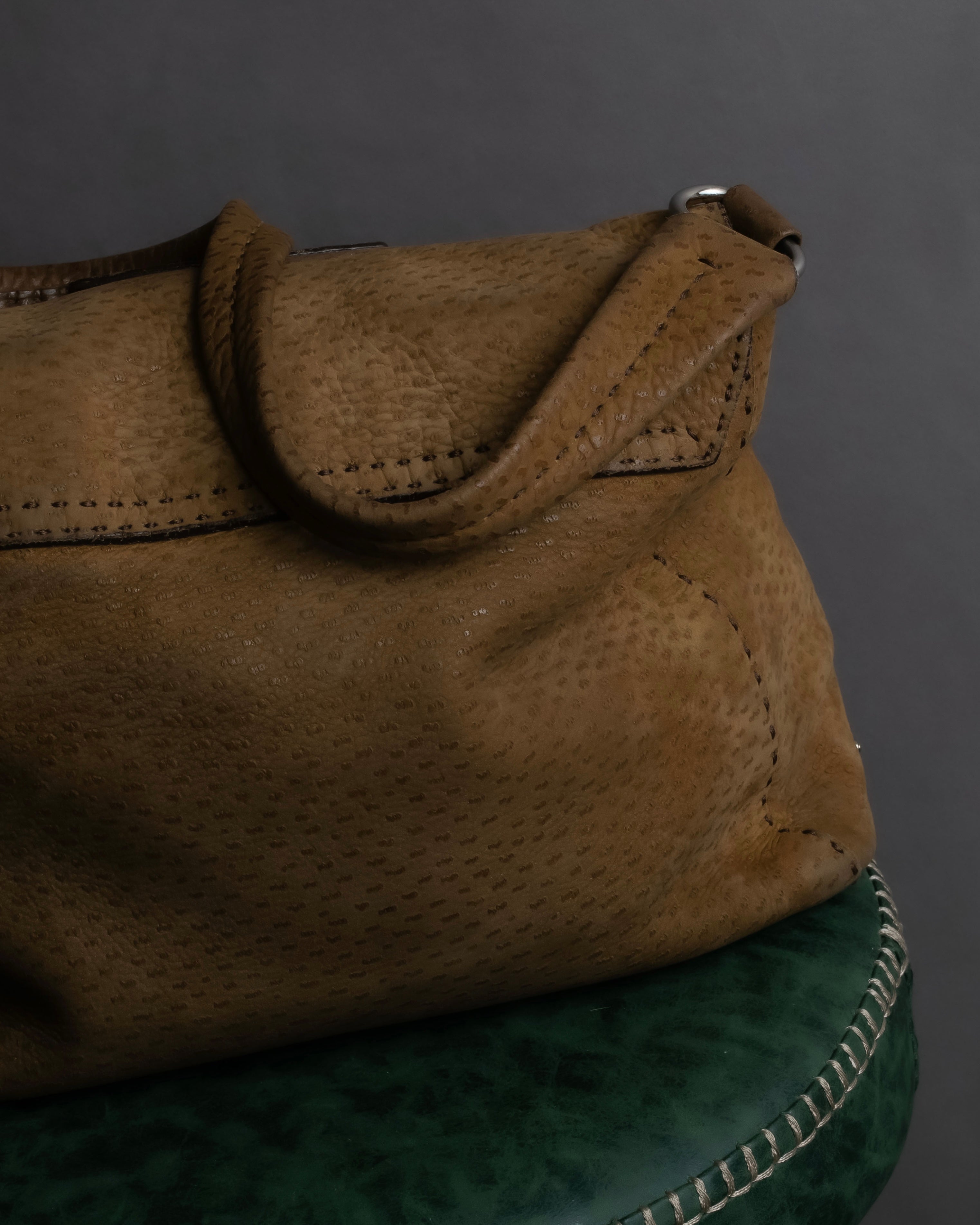 "PRADA" Hook hardware design ostrich leather shoulder bag