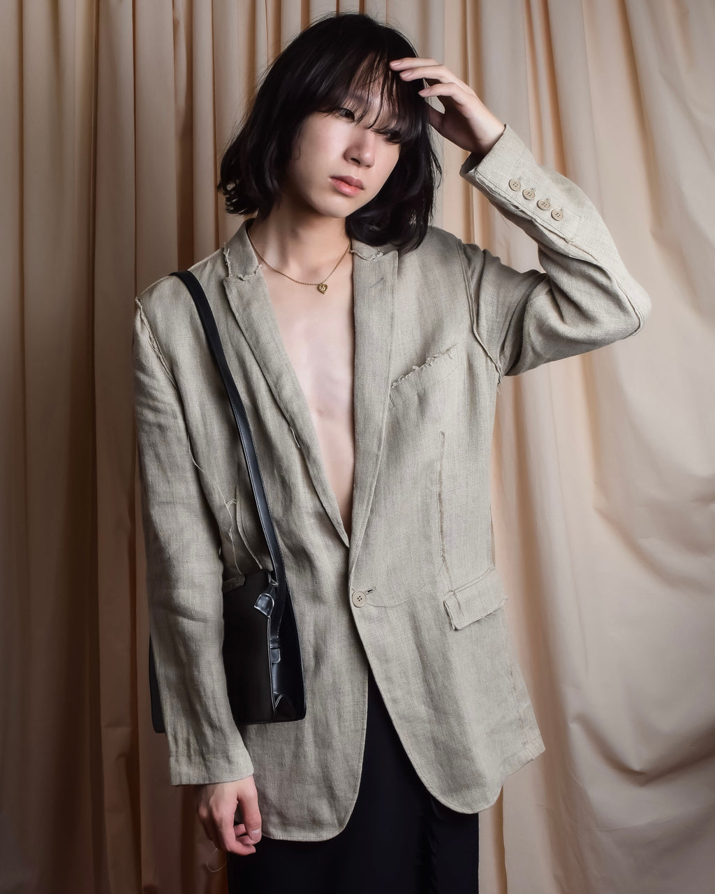 "Dolce & Gabbana" Raw edge frayed linen tailored jacket