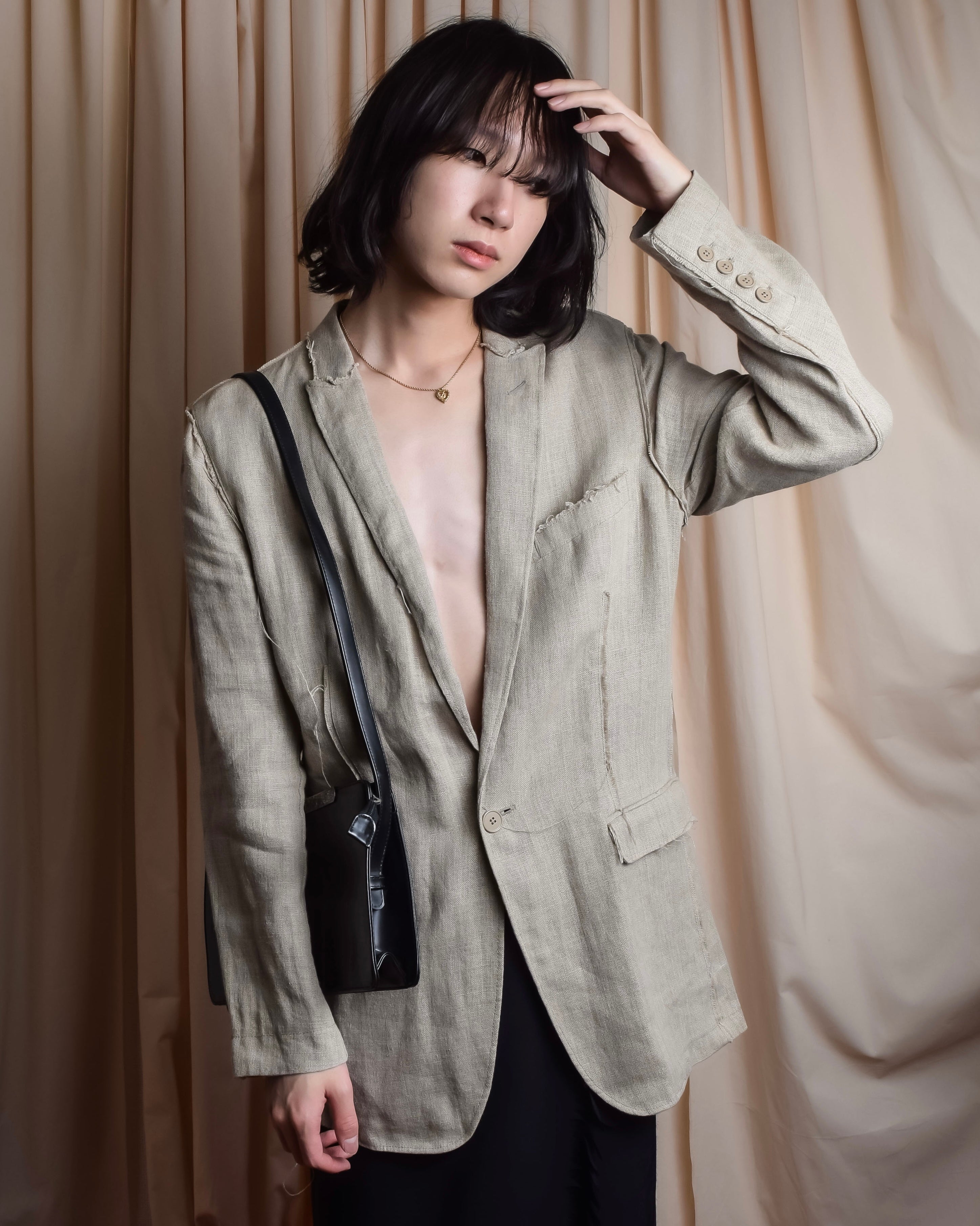 "Dolce & Gabbana" Raw edge frayed linen tailored jacket