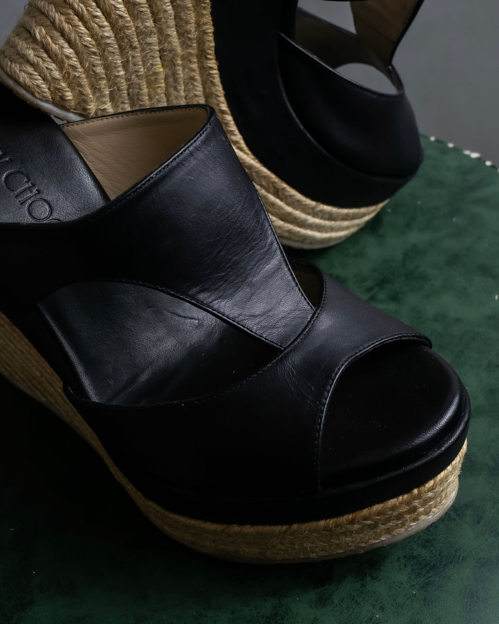 "Jimmy Choo" Leather combination wedge sole heel sandals