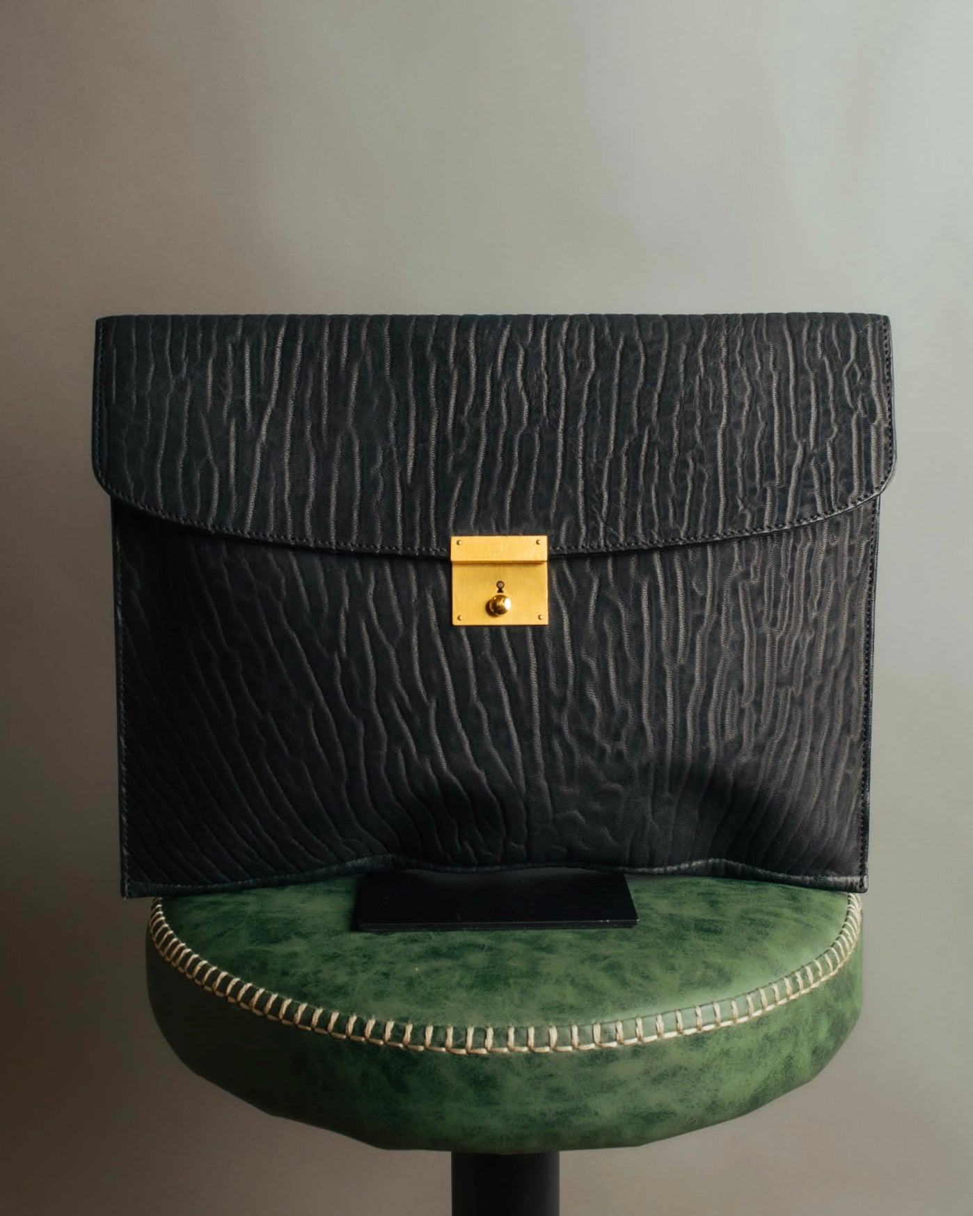 "Valextra" 80's-90's embossed leather document portfolio clutch
