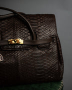 "Vintage turnlock design python leather bag"