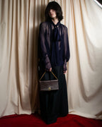 "HERMES" Bowtie detail balloon sleeve sheer pullover