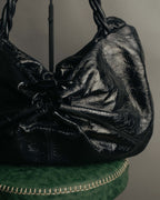 "Salvatore Ferragamo" 00's Vintage crushed patent leather braided handle hobo bag